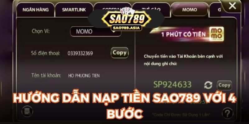 Hướng dẫn nạp tiền SAO789 với 4 bước